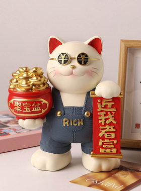 招财猫客厅摆件聚宝盆家居玄关轻奢高级装饰品乔迁之喜开业送礼品
