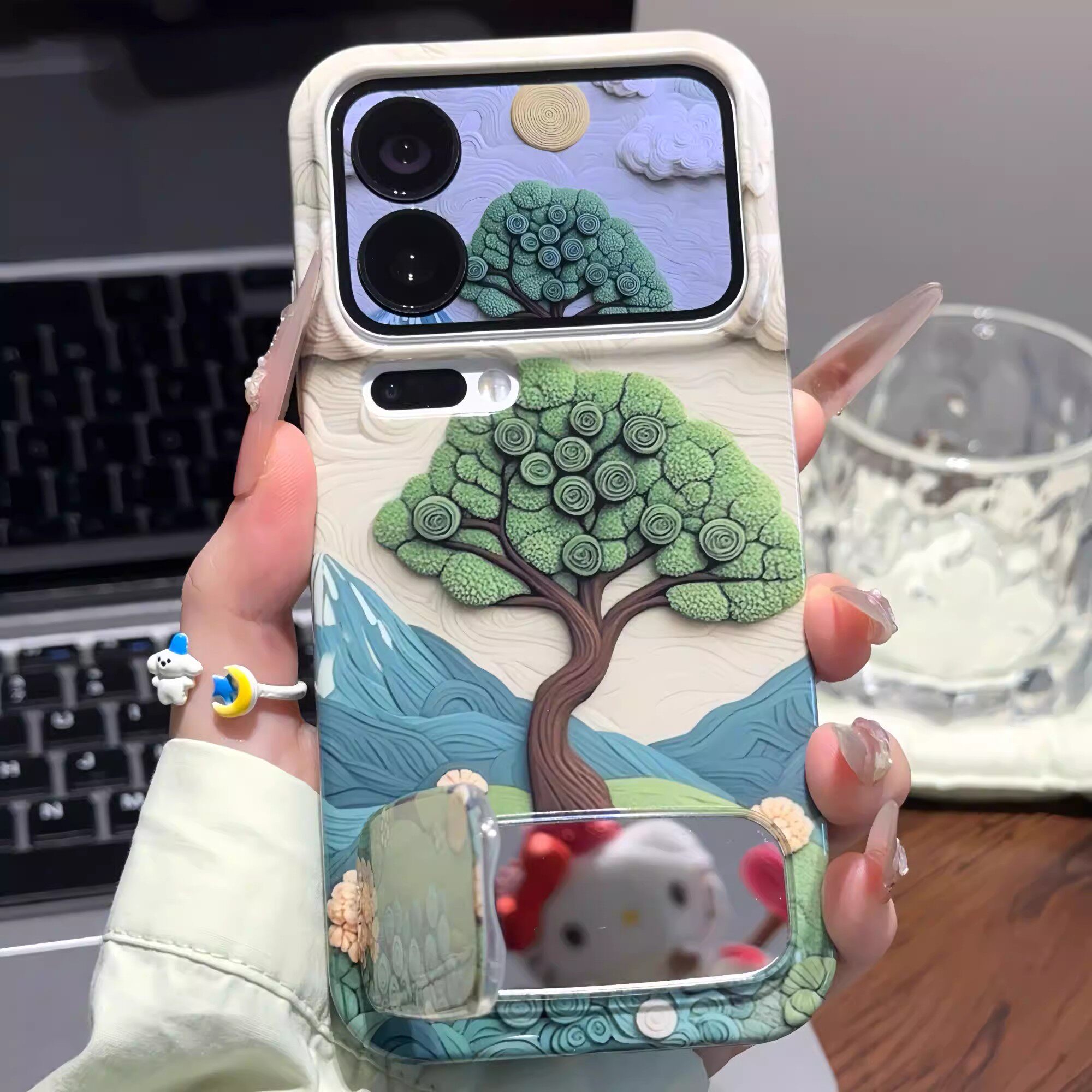 油画绿树适用iPhone17promax手机壳苹果13菲林15华为mate70复古vivos30小米15支架opporeno14红米k90荣耀500