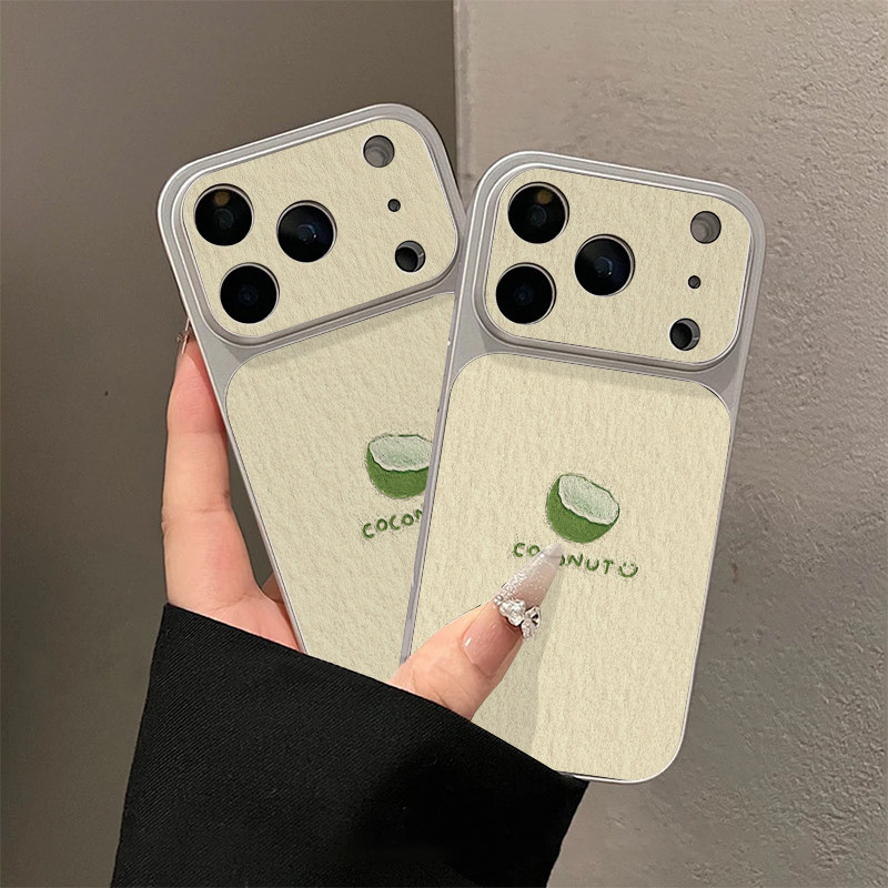 油画绿色椰子适用苹果16promax手机壳iphone15新款13创意12电镀壳14保护套17小米17pro华为p70荣耀oppofindx9