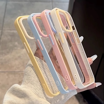 撞色亚克力适用苹果16promax手机壳iPhone14pro新款13透明12简约11纯色保护套15promax大孔防摔15plus个性女