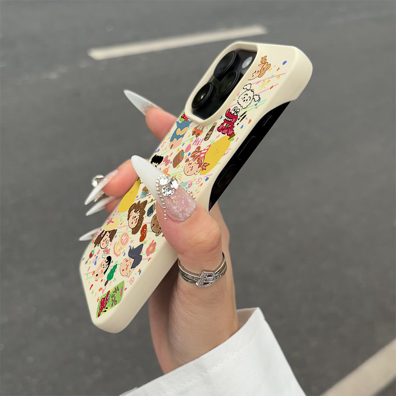 涂鸦小新适用苹果15promax手机壳iphone14pro可爱卡通13半包软壳12女新款16无边框超薄xr防摔xsmax创意多色套