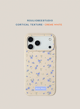 蓝色碎花适用苹果17promax手机壳新款iPhone16pro小众15华为p70保护套12可爱13小米14皮纹软壳vivo荣耀80oppo