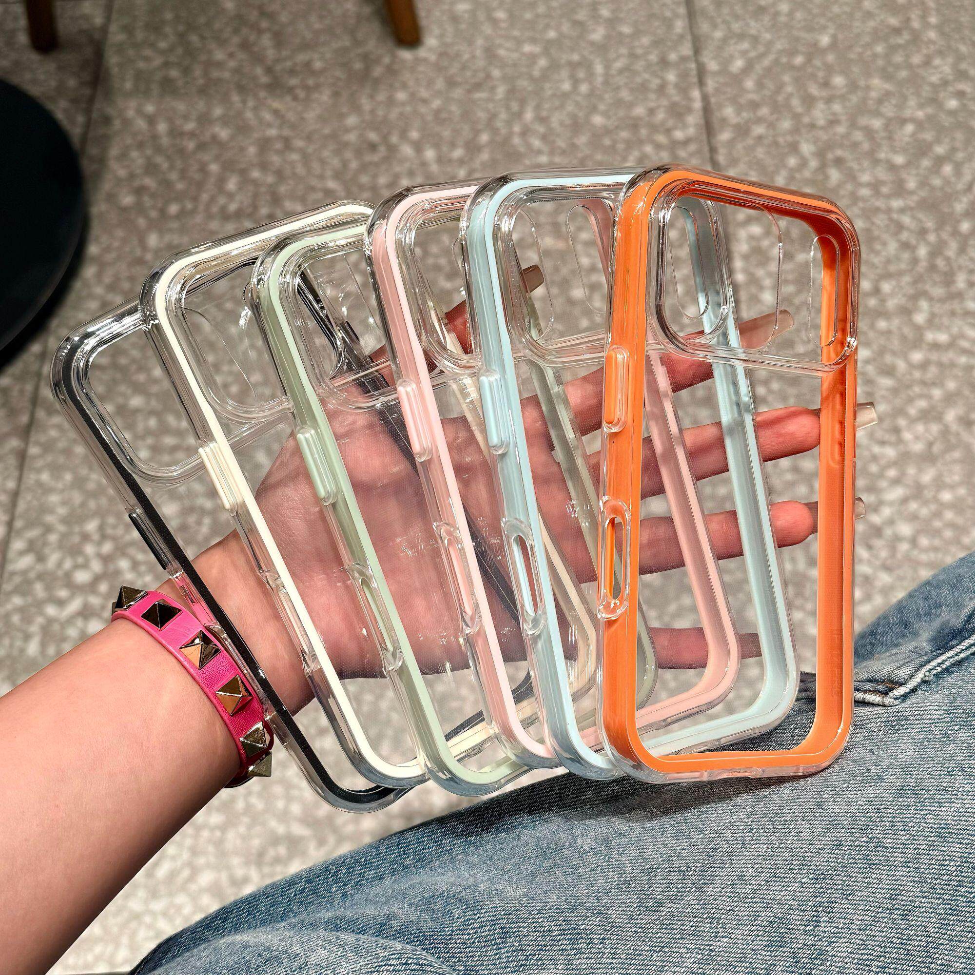 ins风简约纯色边框透明适用16pro手机壳15新款14pro女款13超火苹果17promax亚克力华为p70全包防摔小米保护套