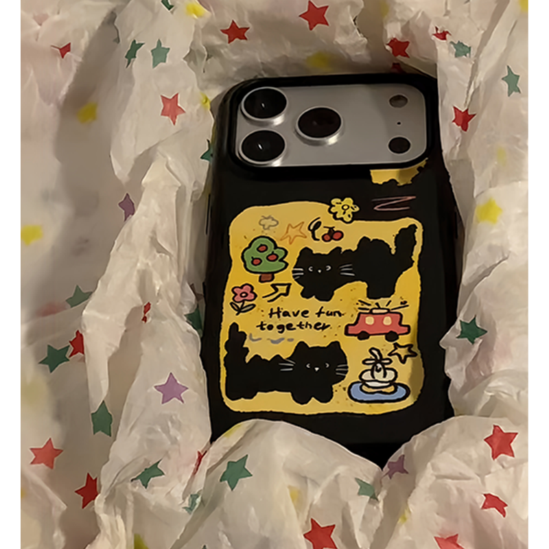 秋日炸毛小黑猫适用iPhone16pro手机壳17苹果15promax简约12女华为mate60新款p70可爱vivo小米14红米荣耀oppo