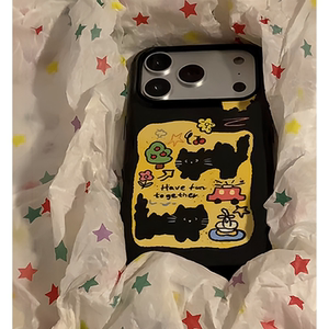 秋日炸毛小黑猫适用iPhone16pro手机壳17苹果15promax简约12女华为mate60新款p70可爱vivo小米14红米荣耀oppo