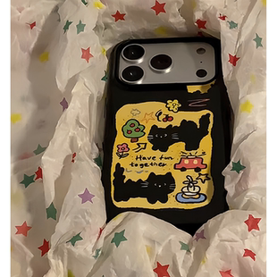 秋日炸毛小黑猫适用iPhone16pro手机壳17苹果15promax简约12女华为mate60新款p70可爱vivo小米14红米荣耀oppo