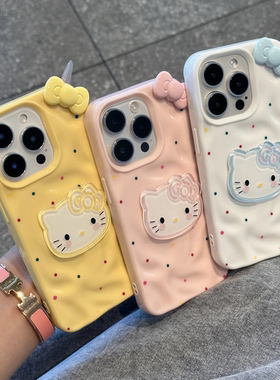 彩色蝴蝶结KT适用苹果16promax手机壳iphone14pro新款13卡通12趣味11保护套15promax全包防摔15plus陨石纹壳