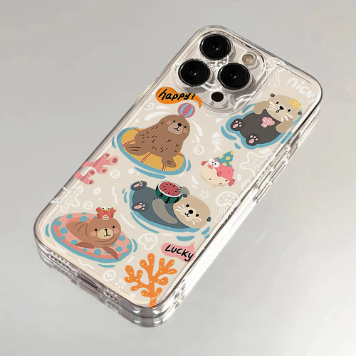 趣味可爱动物插画透明手机壳防摔