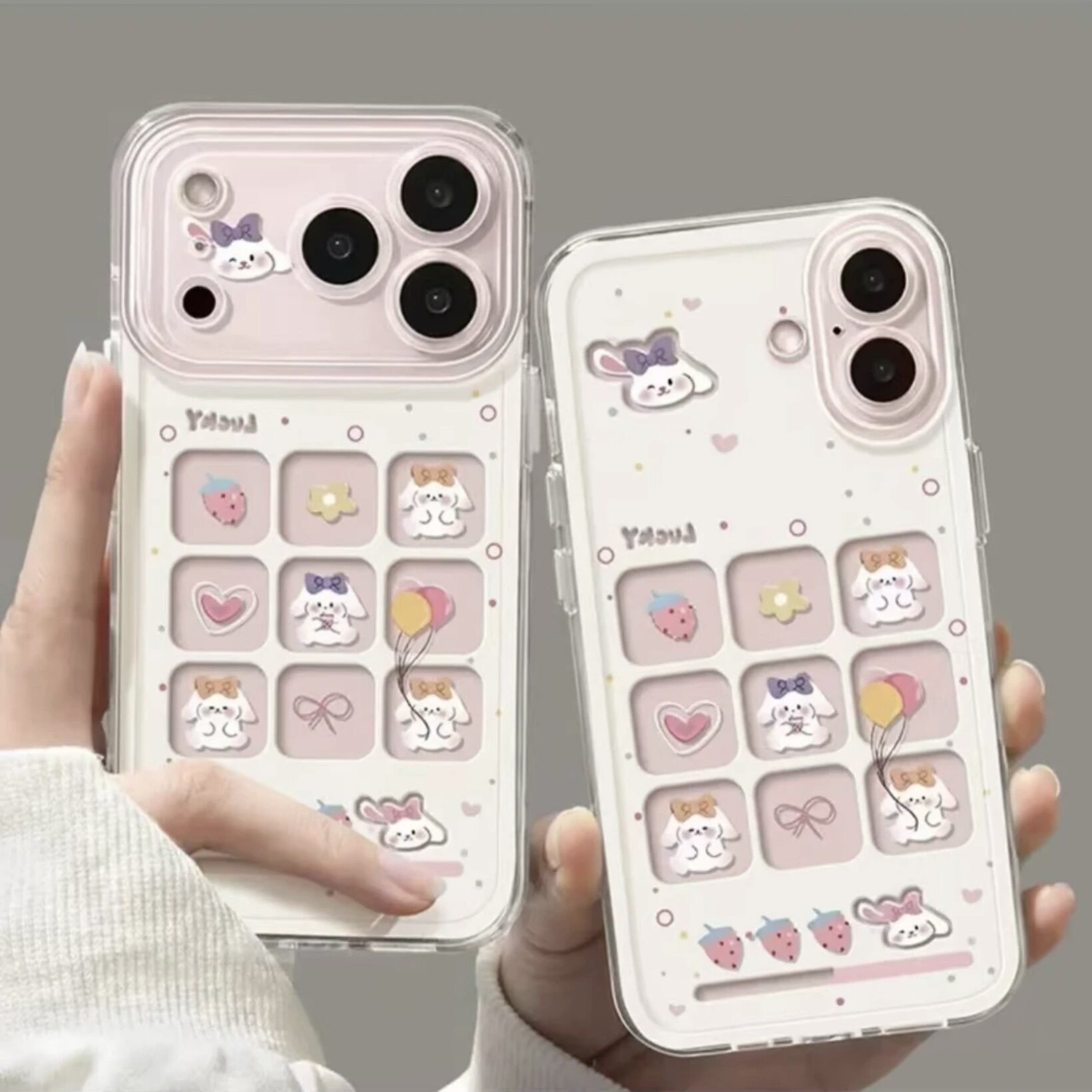 宫格草莓小兔适用iphone16promax手机壳苹果15透明14华为mate80小众vivo小米17防摔oppo软壳13红米k80荣耀400