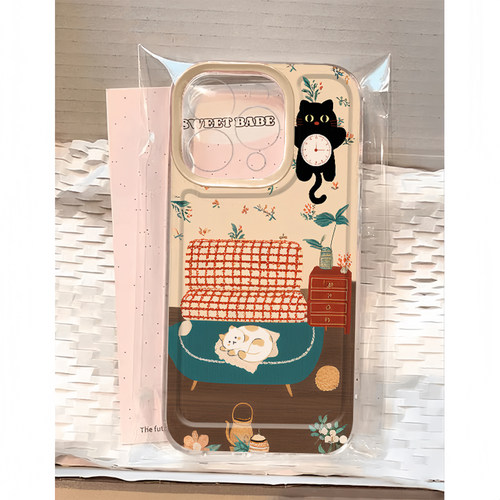 小猫插画手机壳可爱全包透明防摔
