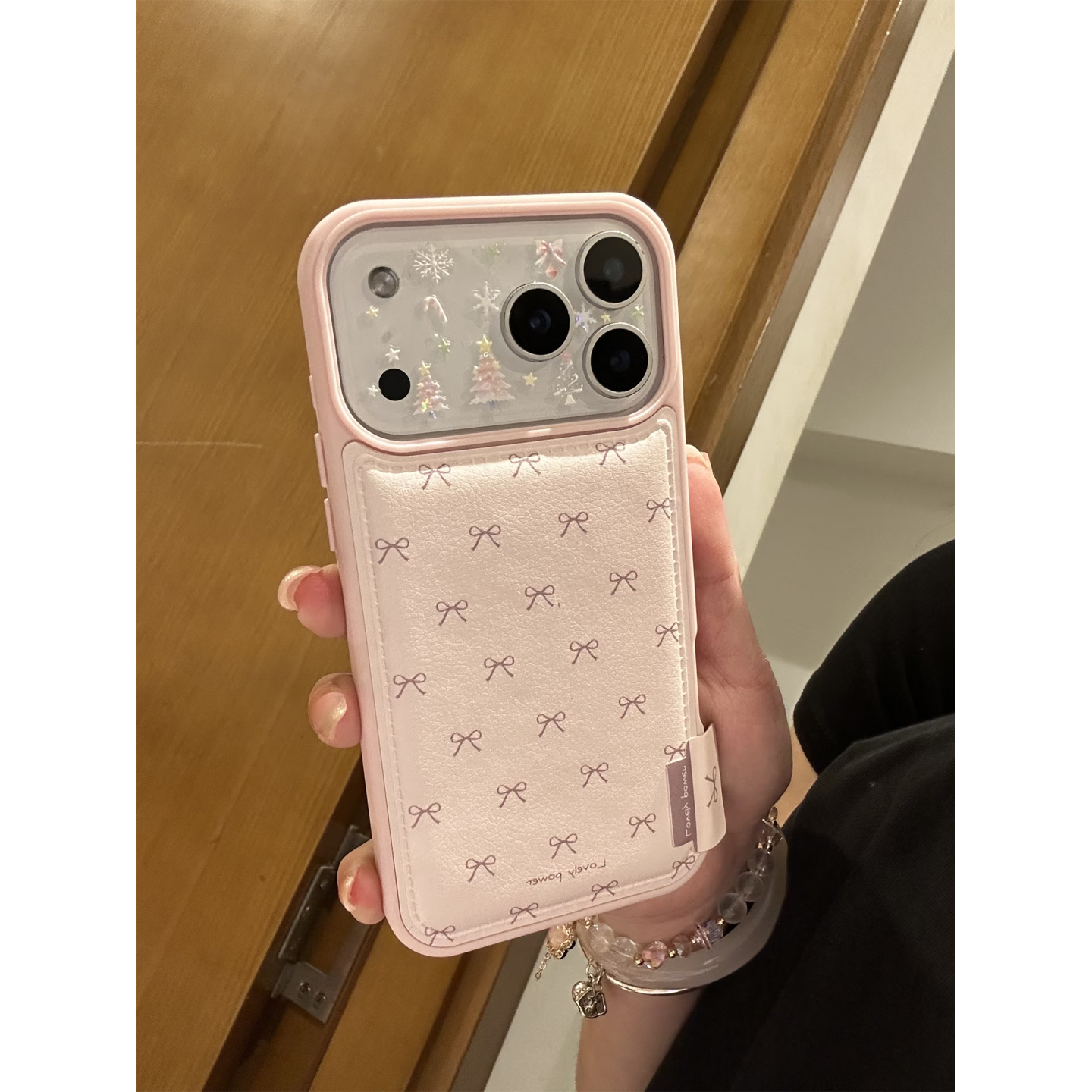 粉蝴蝶结标签适用苹果16promax手机壳iphone14pro新款13卡通12日韩11保护套15promax防摔17pro大孔皮纹气囊17