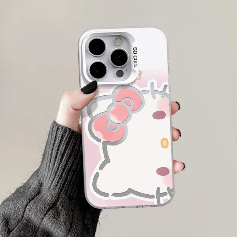 可爱凯蒂猫彩银手机壳半脸插画