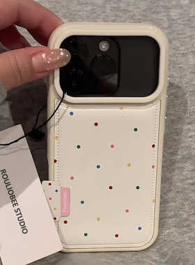 白色系波点标签适用苹果16promax手机壳iphone14pro新款13卡通12日韩11保护套15promax防摔17pro大孔皮纹气囊