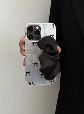 黑色小蝴蝶结适用苹果15promax手机壳iphone12/11布腕带mate60红米note13防摔小米14华为pura70荣耀vivoppo女