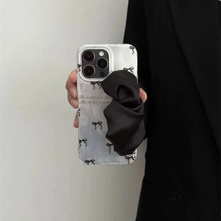 黑色小蝴蝶结适用苹果15promax手机壳iphone12/11布腕带mate60红米note13防摔小米14华为pura70荣耀vivoppo女