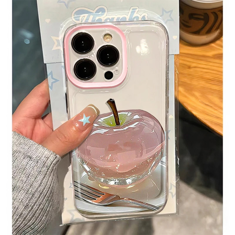 水晶苹果适用16pro手机壳iPhone15promax新款13华为mate60全包透明小米15软壳vivooppo荣耀11红米note14女12