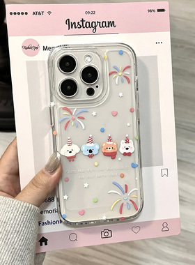烟花小动物适用苹果16promax手机壳iphone15新款mate60透明14红米note13防摔k70小米华为pura70软vivoppo荣耀