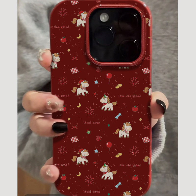 新年小马礼物适用苹果16promax手机壳iphone14pro新款13promax卡通12日韩可爱11全包15防摔17pro酒红果冻壳17,3C数码配件,手机保护套/壳,淘宝优惠券,粉丝福利购,淘宝优惠卷