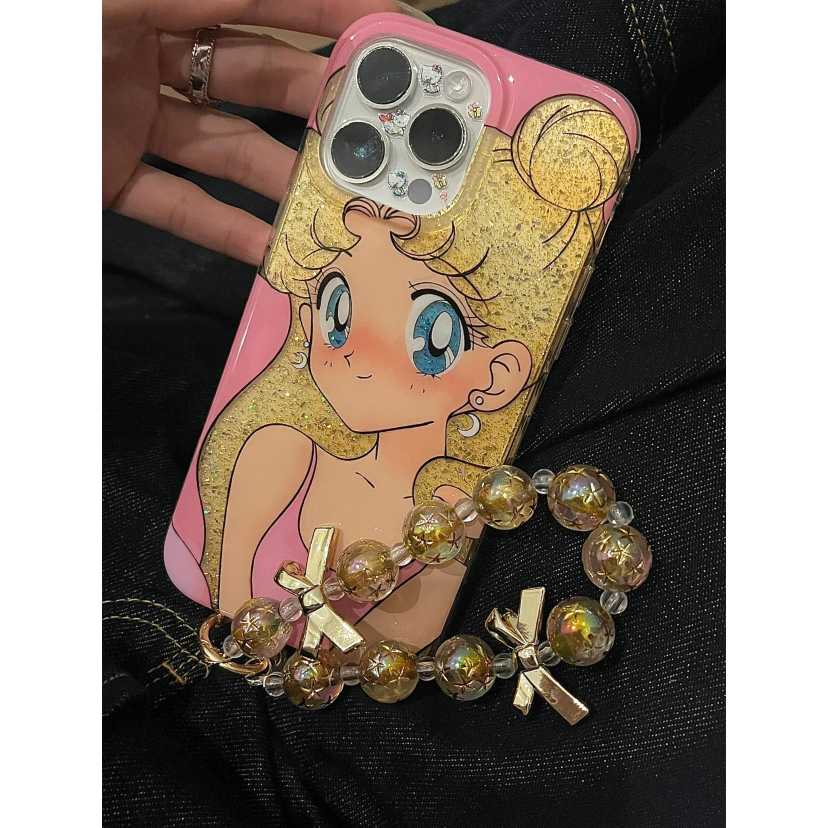 甜美少女满屏闪粉适用苹果16promax手机壳创意iPhone15promax手链14小众13pro高级感12可爱11保护套xr/xsmax