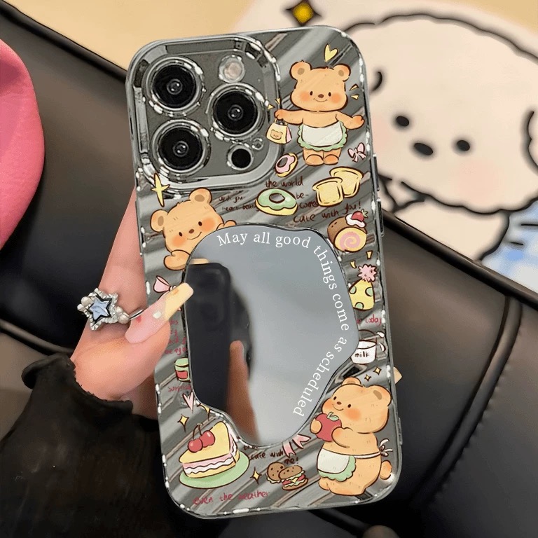黄油小熊适用苹果16promax手机壳iphone14pro新款13电镀波纹镜子12可爱11保护套15promax全包防摔15plus卡通