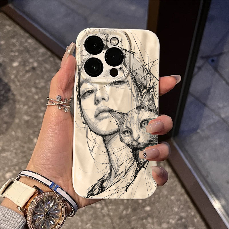 素描褶皱全包白色手机壳防摔