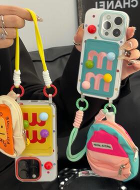 公仔书包适用苹果15promax手机壳iphone12/11手提挂绳mate60红米note13防摔小米14华为pura70荣耀软壳vivoppo