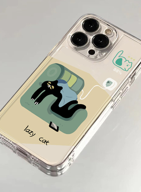 躺平小猫适用苹果16手机壳iPhone15promax新款华为mate60红米note13卡通k70小米14软壳vivoos19荣耀oppo透明