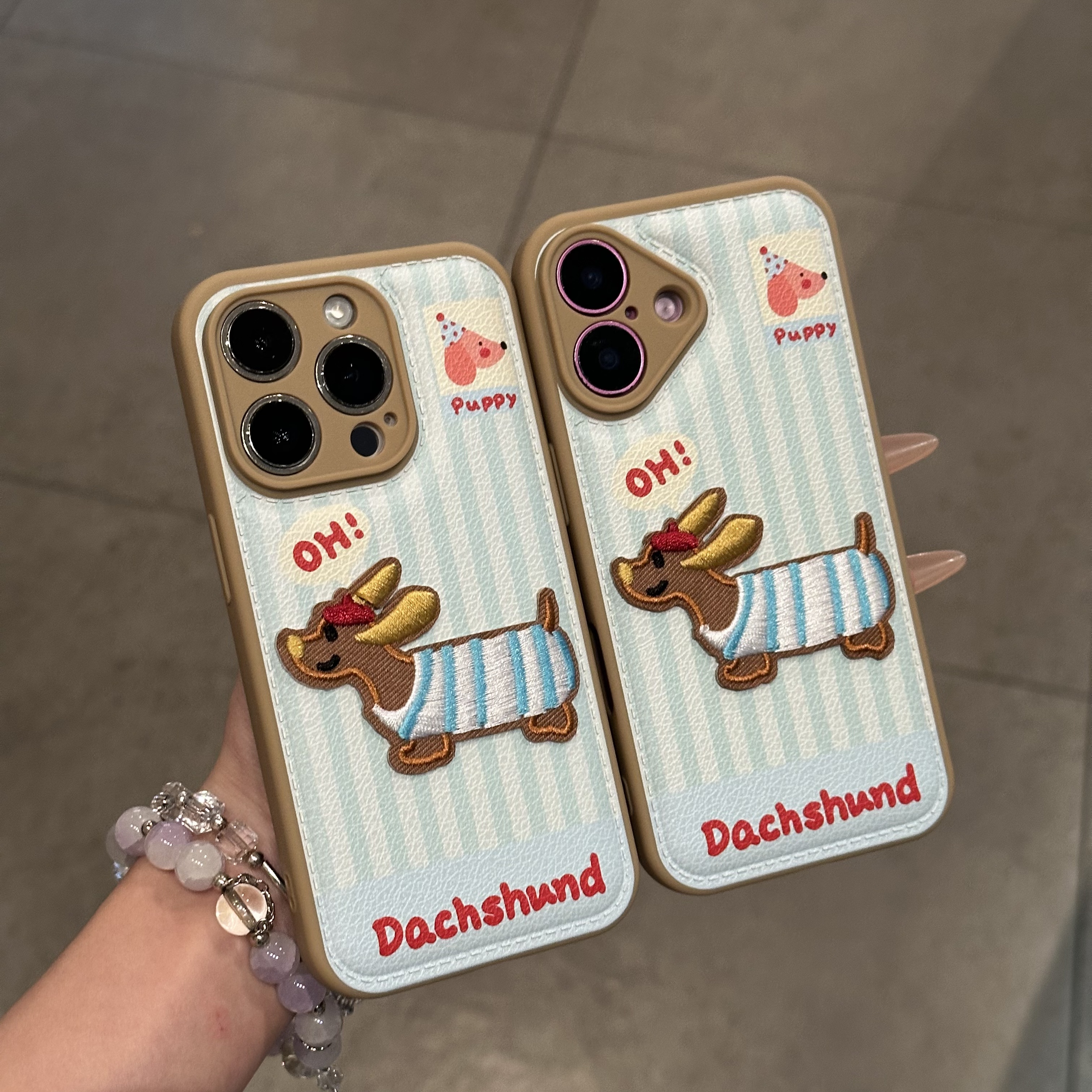 条纹腊肠狗适用苹果16promax手机壳iphone17pro新款15华为p70软壳12/13卡通vivoppo小米14红米k80荣耀200气垫