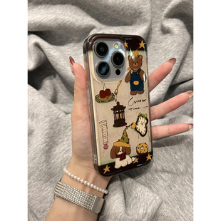 星星小熊适用苹果16promax手机壳iphone15新款 mate60复古14红米note13防摔k70小米华为pura70软壳vivoppo荣耀