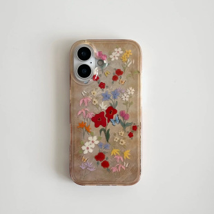 秋日复古晕染花朵适用iPhone16pro手机壳13苹果15promax创意14华为mate60新款 p70vivo小米15红米k80荣耀oppo