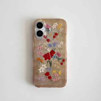 秋日复古晕染花朵适用iPhone16pro手机壳13苹果15promax创意14华为mate60新款p70vivo小米15红米k80荣耀oppo