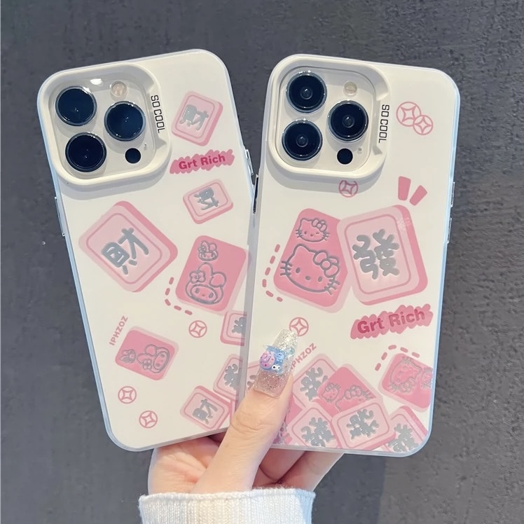 凯蒂发财适用苹果16promax手机壳iphone15新款13华为mate60/p70荣耀300磨砂彩银Reno12卡通vivos19小米14oppo