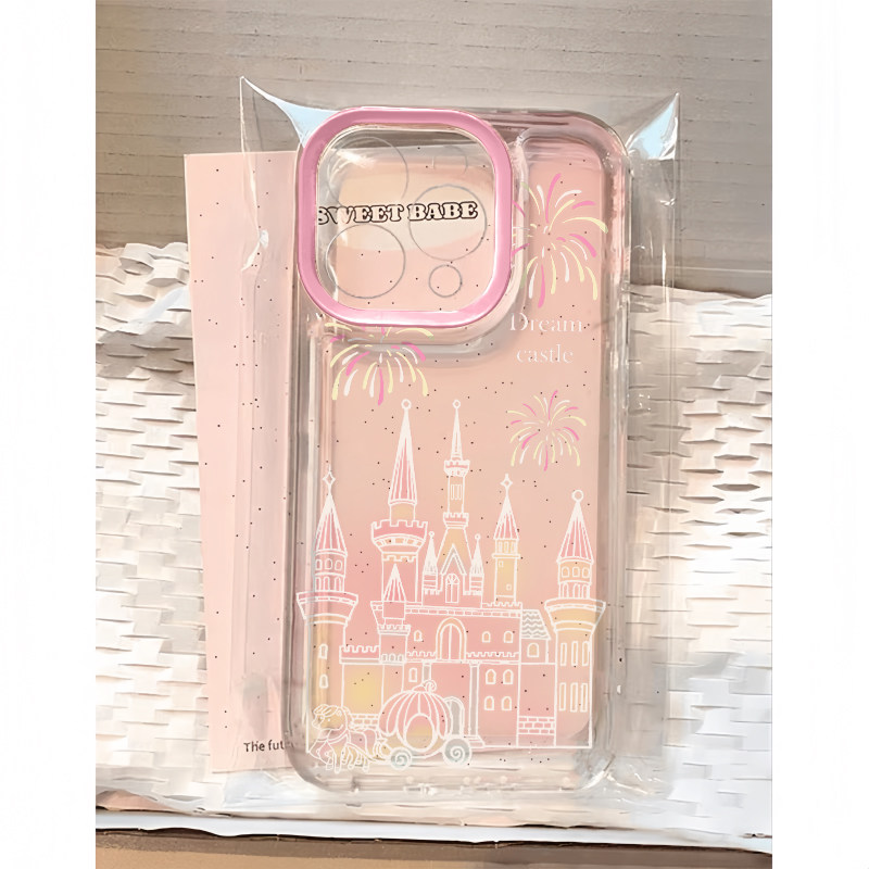 粉色烟花城堡适用iphone16promax手机壳15苹果17透明14华为mate70pro创意vivo小米17p全包oppo红米k80荣耀300
