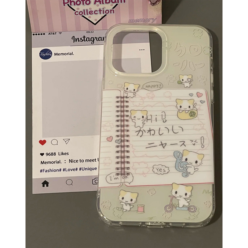 小猫笔记本适用iPhone16pro手机壳13苹果15promax可爱12女华为p70新款卡通vivoIQOOz9x小米14红米k80荣耀oppo