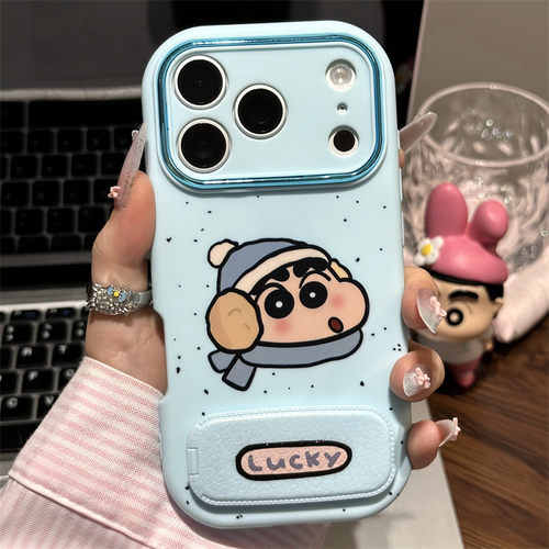 围巾小新适用iPhone17promax手机壳12苹果16金属15华为p70卡通vivos30小米17pro支架oppo13红米nate14荣耀200