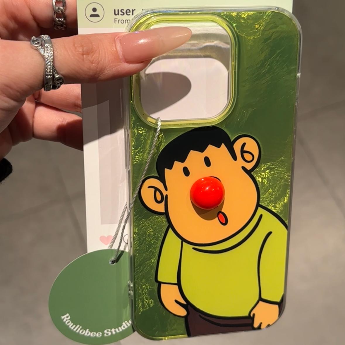 红鼻胖虎适用苹果15promax手机壳iphone13新款荣耀90晕染oppo卡通华为mate60pro保护套vivo小米14红米note13