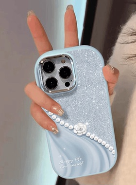 闪钻插画适用苹果15promax手机壳iphone14pro新款13高级感12小众11银镜圈保护套max防摔x硅胶xr软壳xsmax创意