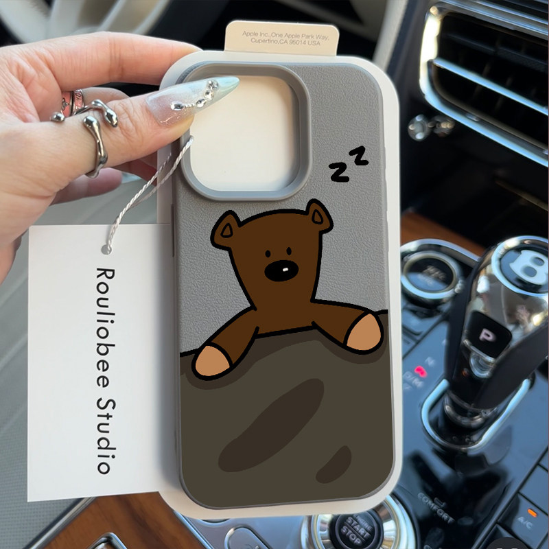 憨豆泰迪熊适用苹果15promax童趣手机壳iPhone16pro新款荔枝纹13趣味小众12个性皮质11防摔14pro保护套女款软