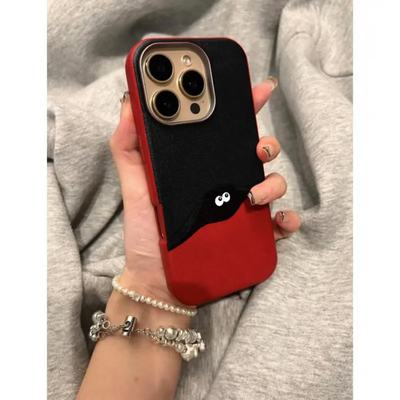 趣味煤球皮纹金属框适用苹果16promax手机壳iphone14pro新款13潮牌12个性11保护套15promax全包防摔可爱软壳