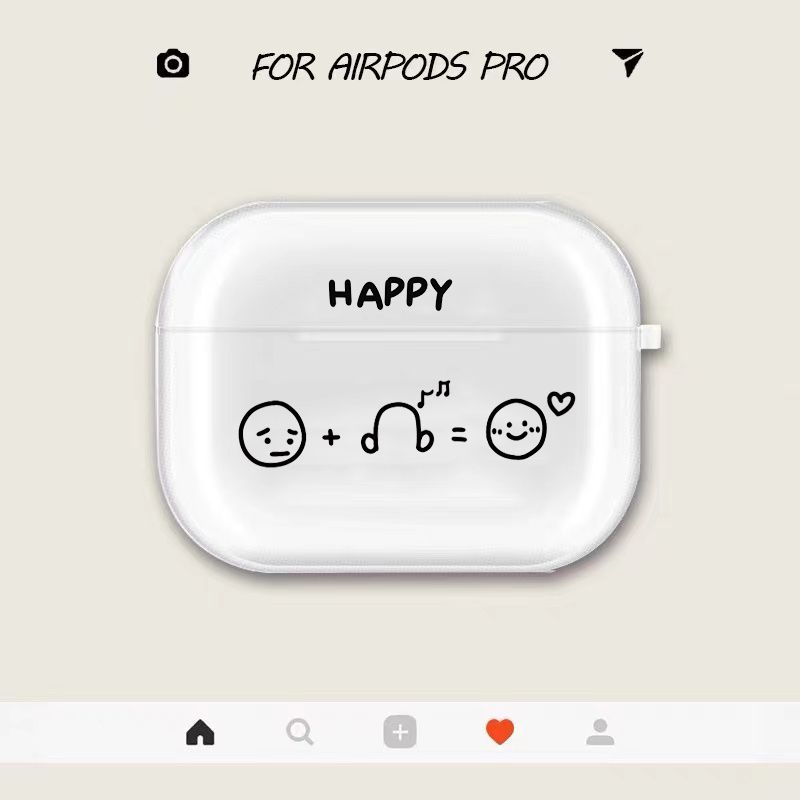 创意笑脸音符airpods 保护套透明耳机壳airpodspro2保护套airpods 3保护套music快乐适用苹果耳机保护壳软壳