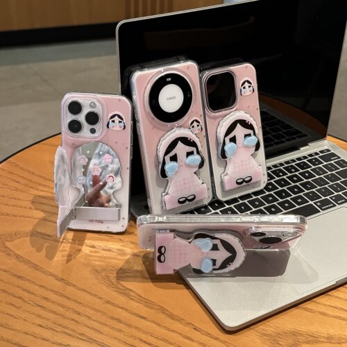 哭娃支架适用iPhone16pro手机壳14苹果15promax可爱12女11华为mate70新款k80双层vivox200小米15荣耀oppo创意