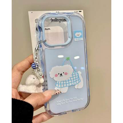 波纹果冻蓝小狗适用苹果16promax手机壳iphone14pro新款13少女心12可爱11保护套15promax全包防摔15plus卡通