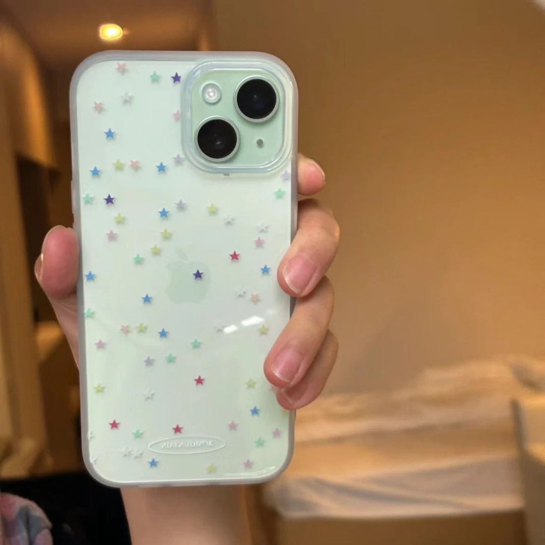 彩色星星适用苹果16手机壳iPhone15promax新款华为mate60红米note13个性p70小米14软壳vivoo荣耀oppo防摔k70