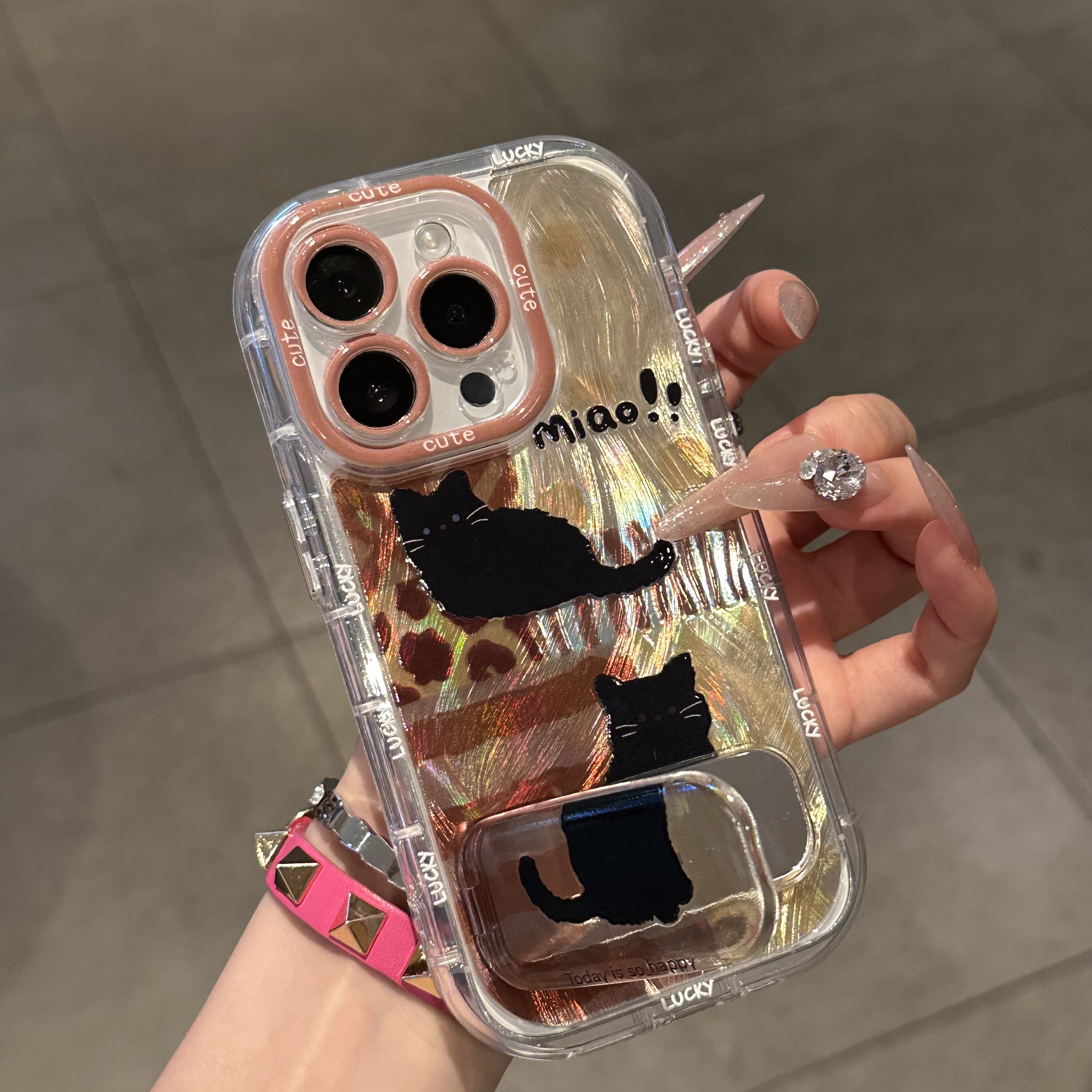 黑猫泡芙羽纱适用苹果16promax手机壳iphone17pro支架15华为mate70新款13卡通vivos19小米14红米k80荣耀oppo