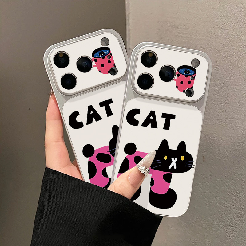 玫红波点猫适用iPhone17promax手机壳15苹果16华为mate80卡通vivo小米17pr防摔oppofindx9电镀红米k90荣耀500