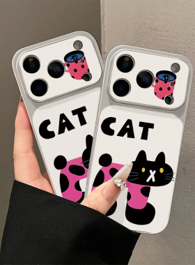 玫红波点猫适用iPhone17promax手机壳15苹果16华为mate80卡通vivo小米17pr防摔oppofindx9电镀红米k90荣耀500