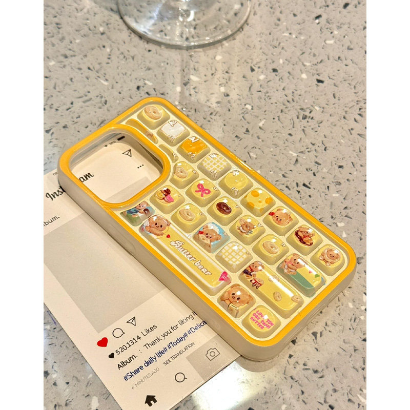 黄油小熊创意立体可爱卡通键盘适用苹果15手机壳iPhone16ProMax新款15promax防摔13女款12硅胶14pro网红软壳