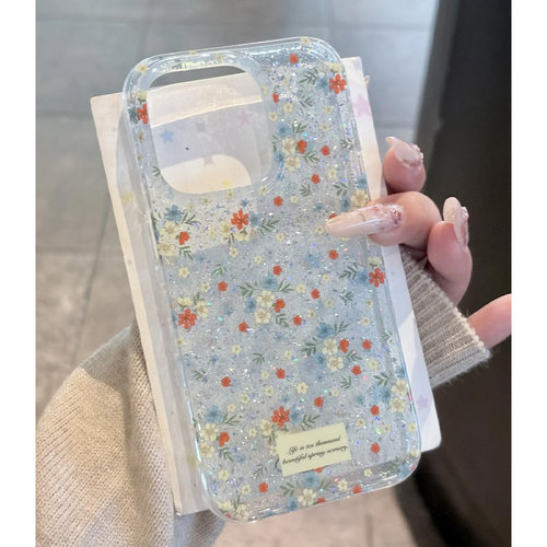 苹果系列闪粉冰透蓝碎花手机壳