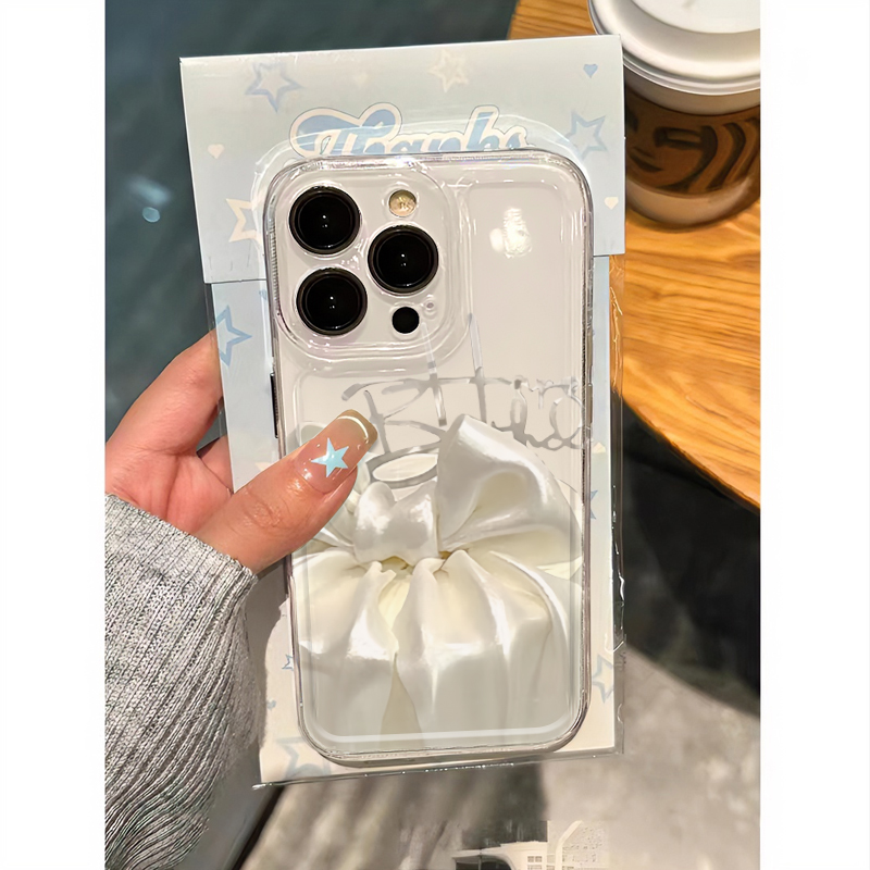 白色蝴蝶结蛋糕适用15苹果13手机壳iphone14promax新款12套11创意xsmax透明xr全包plus硅胶保护壳15PRO防摔壳