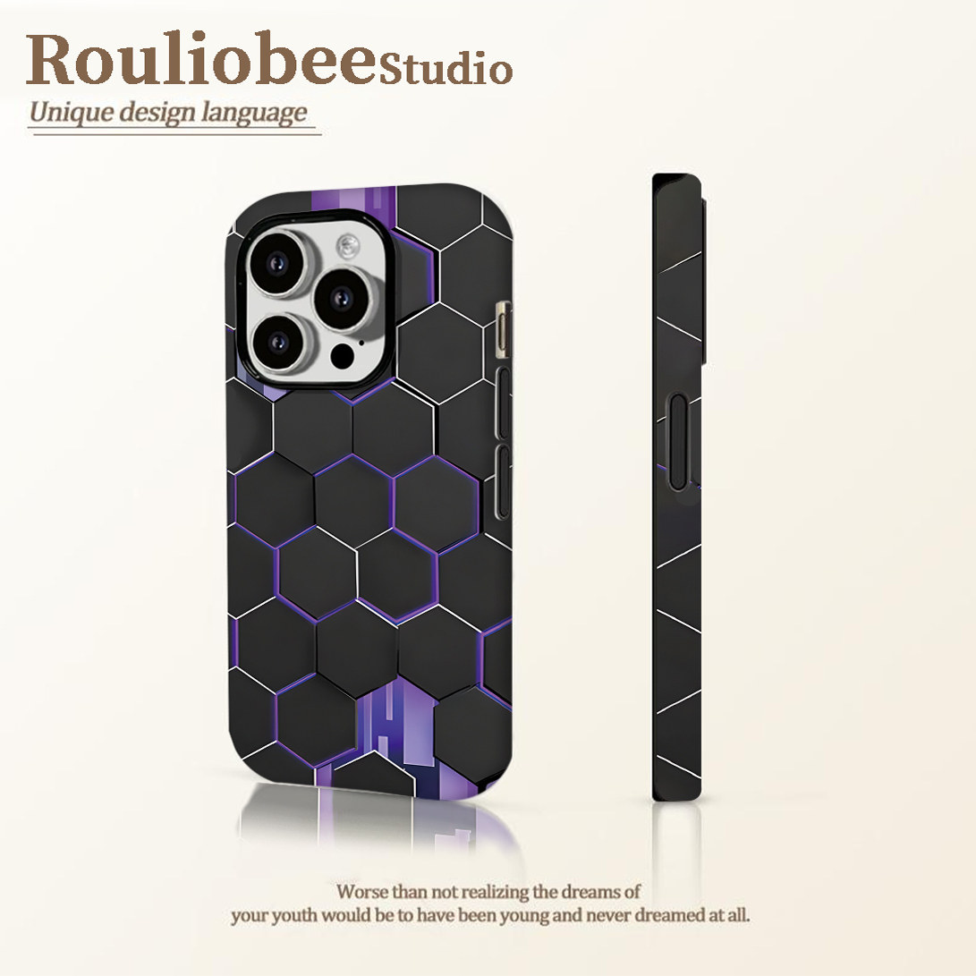 黑色蜂窝适用iPhone16pro手机壳13苹果15promax个性12男11华为mate60新款p70小众vivo小米14红米k70荣耀oppo